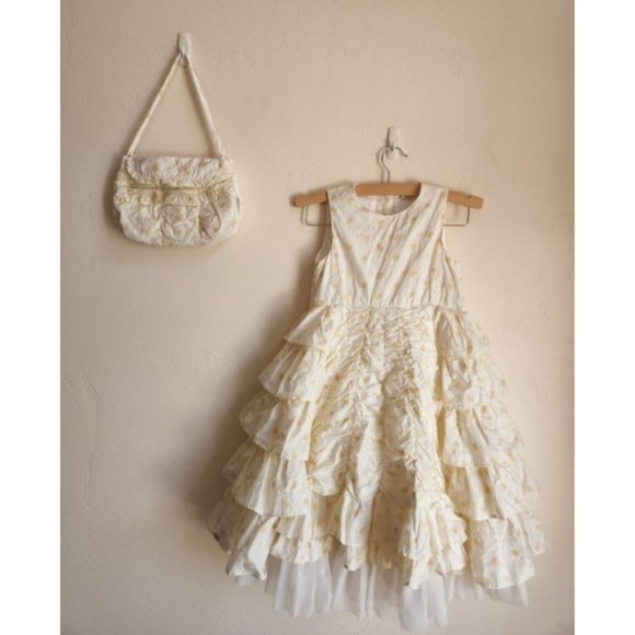 Jottum formal dress + matching purse Size 7 layers cinching ruffles tulle flower - Picture 6 of 12